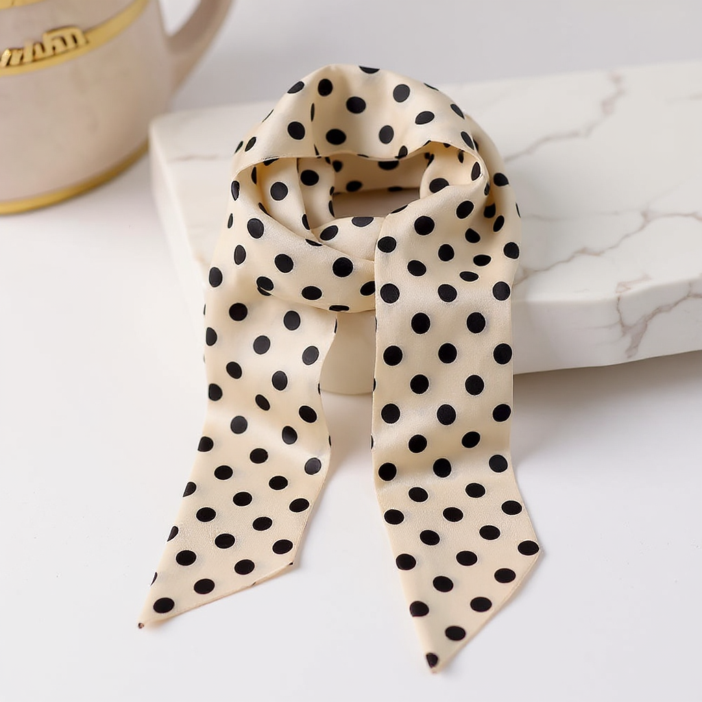 Beige polka dot silk scarf on marble - product photo