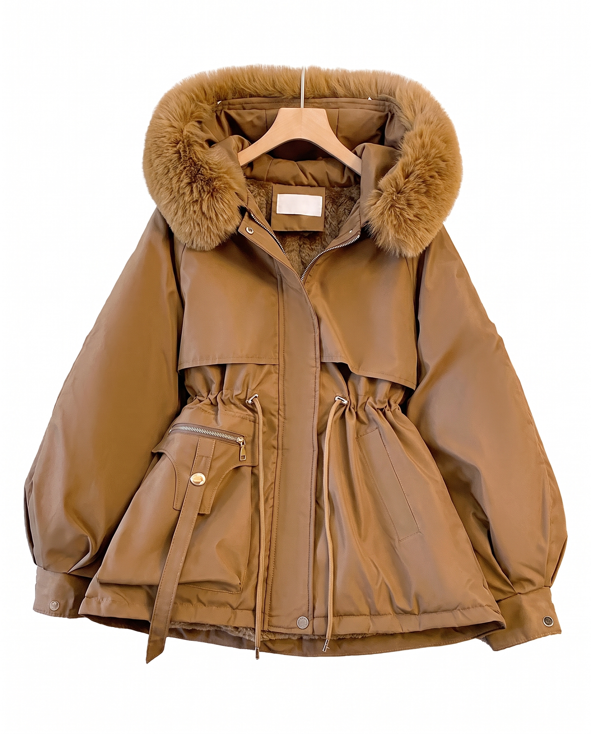 Parka da donna a vita alta, vista laterale