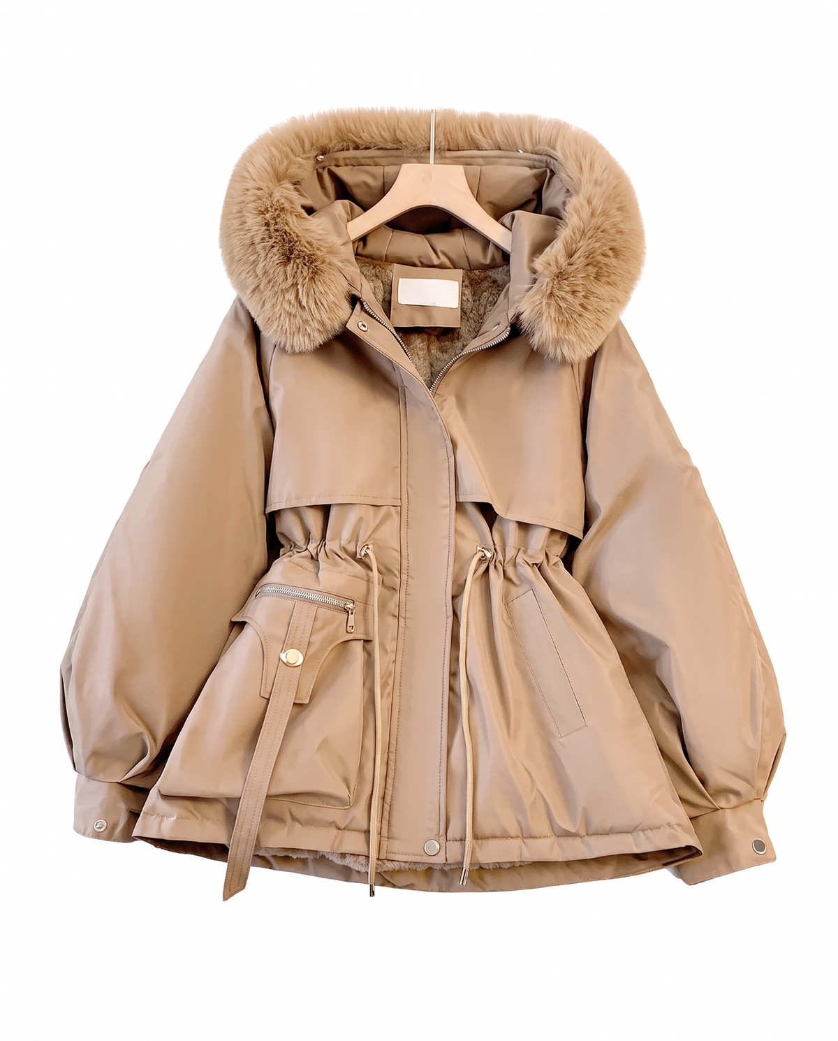 Parka da donna a vita alta, vita con coulisse