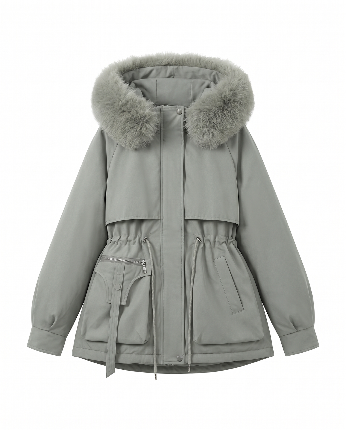 Parka da donna a vita alta, tasche e chiusura