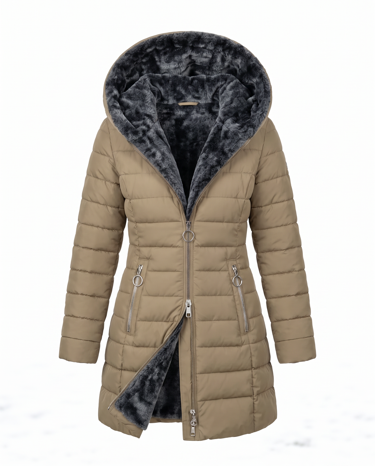 Parka Lunga Imbottita con Cappuccio Livia