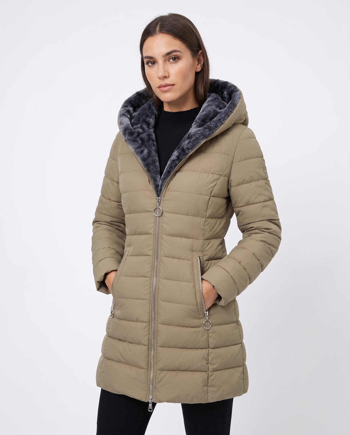 Parka Lunga Imbottita con Cappuccio Livia