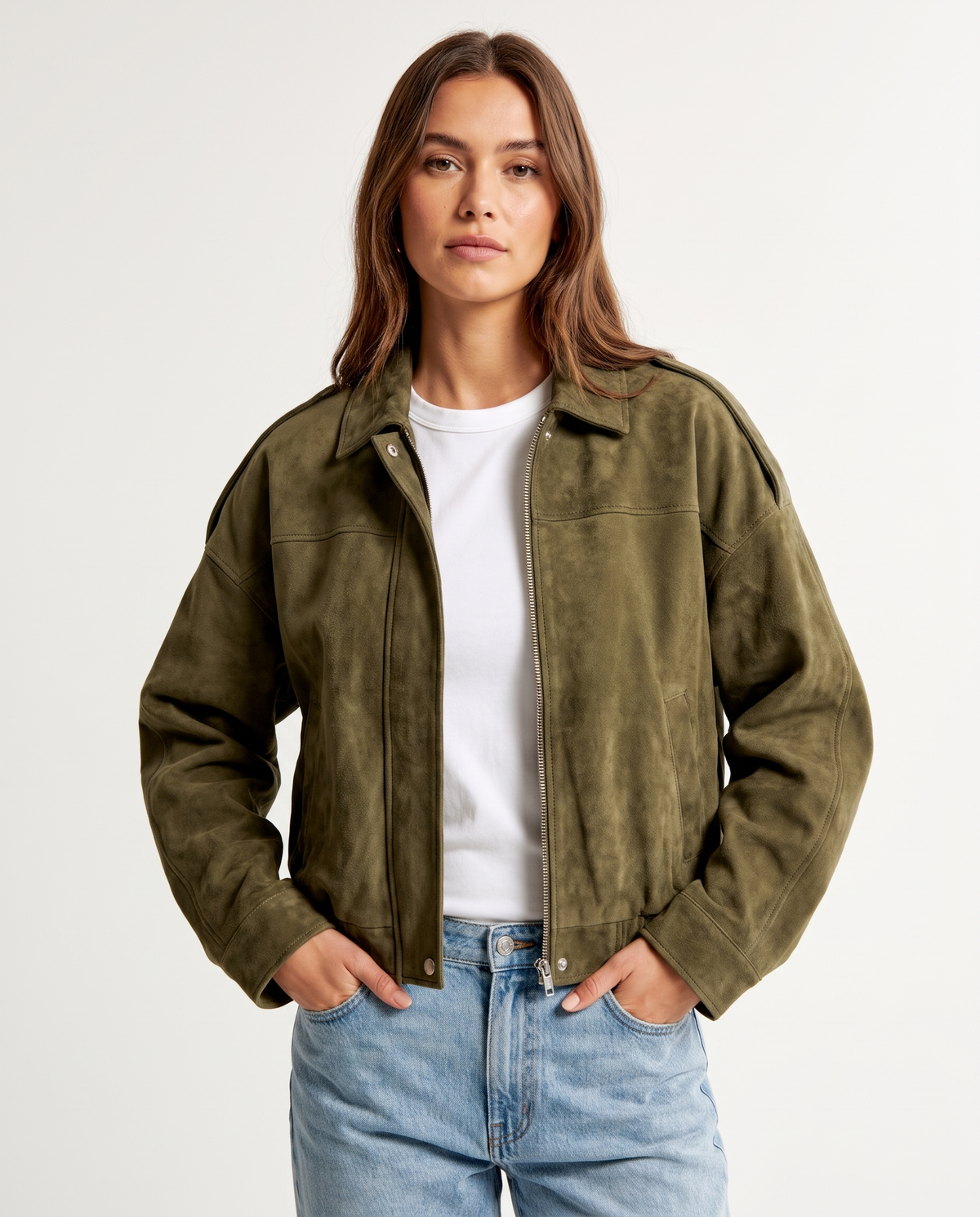 Giacca Bomber in Suede Chiara