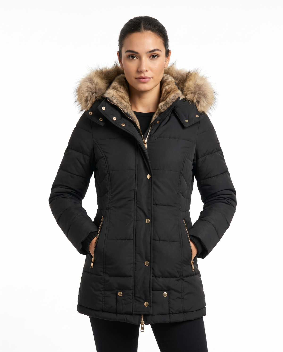 Parka Imbottita con Cappuccio Bianca